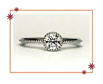 ミル打ちクラシカル婚約指輪と月桂樹とカピバラの結婚指輪