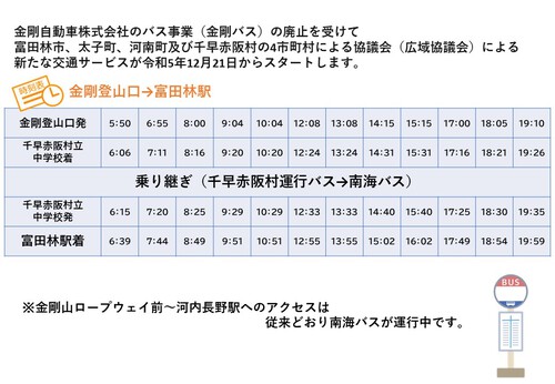 金剛 ショップ 山 バス